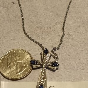 Elegant Silver Color and Blue Cross Pendant Necklace